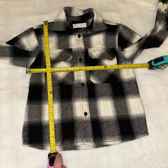 Zara Kids 8-9 Black White Plaid Flannel Button Down Shirt Long Sleeves Collared - Picture 5 of 7
